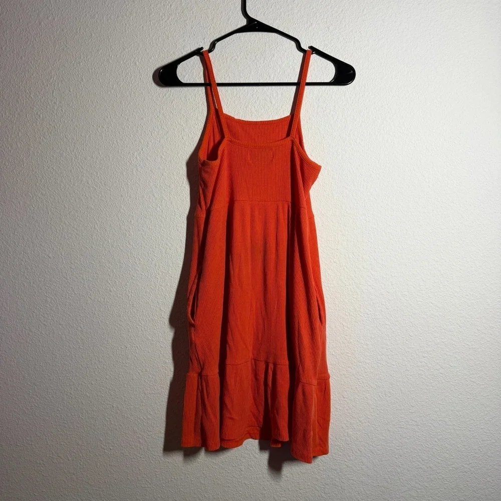 Old Navy Fit & Flare Dress Girls XL 14-16 Orange Ribbed Knit Casual Sleeveless - Picture 3 of 9